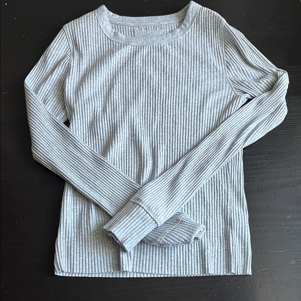 Aerie Gray Ribbed Long Sleeve Tee
